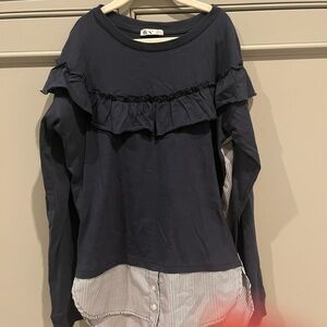 Navy Ruffled Long Sleeve Top
